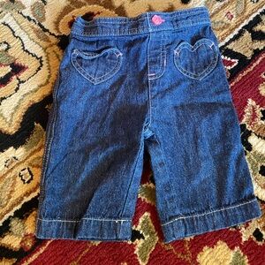 18m Heart-Embroidered Blue Denim Kids Bottoms